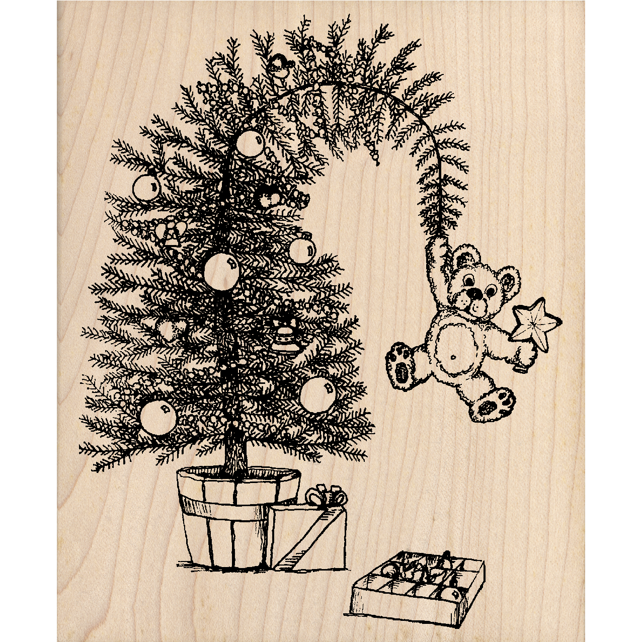 Beary Christmas Tree Rubber Stamper 3.5" x 4.25" block