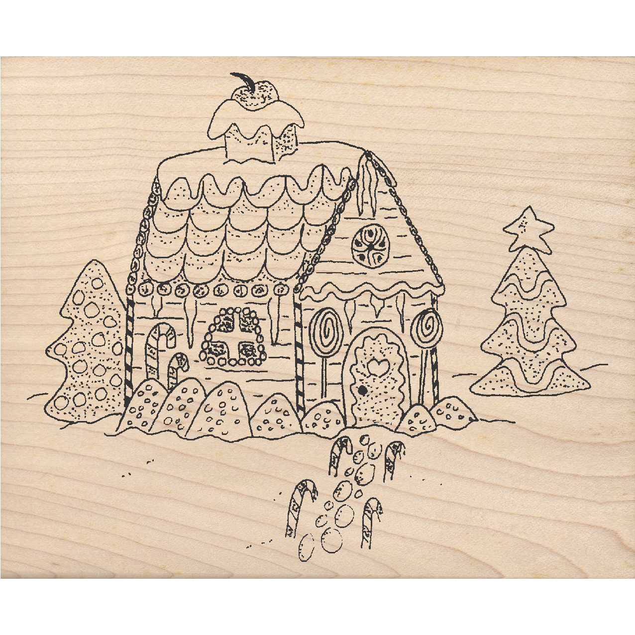 Ginger Bread House Rubber Stamp 3.5" x 4.25" block