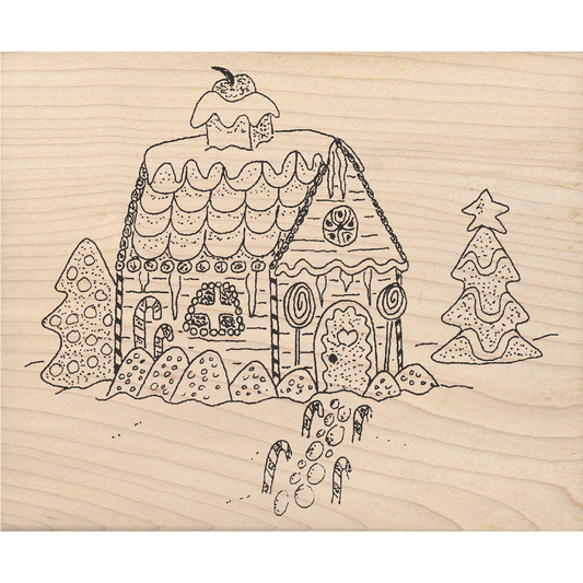 Ginger Bread House Rubber Stamp 3.5" x 4.25" block