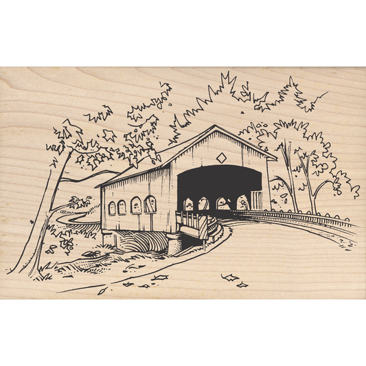 Covered Bridge Rubber Stamp 4" x 5.75" block