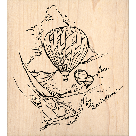 Hot Air Balloons Rubber Stamp 4.5" x 5" block