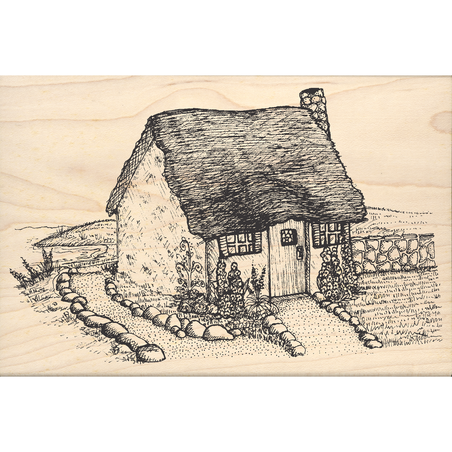 Cottage Rubber Stamp 4" x 6" block