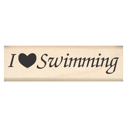 I Love Swimming Rubber Stamp .75" x 2.5" block