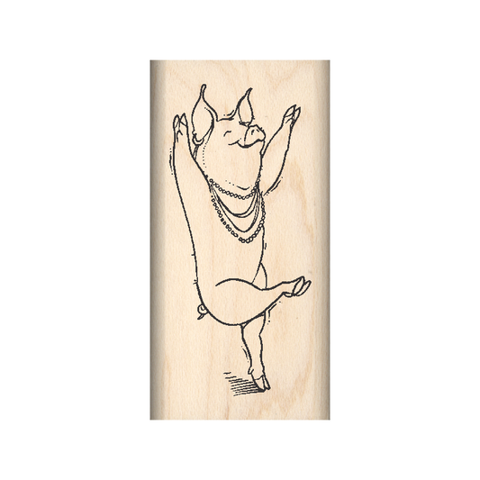 Dancing Pig Rubber Stamp 1" x 2" block