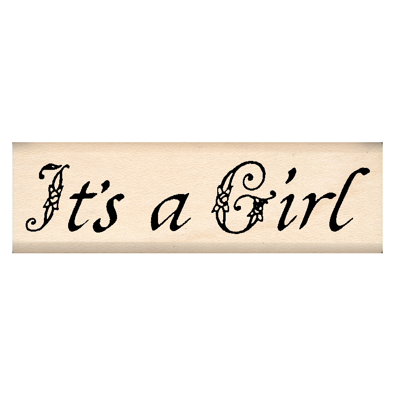 It's a Girl Baby Announcement Rubber Stamp .75" x 2.5" block