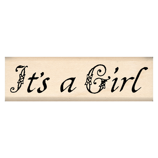 It's a Girl Baby Announcement Rubber Stamp .75" x 2.5" block