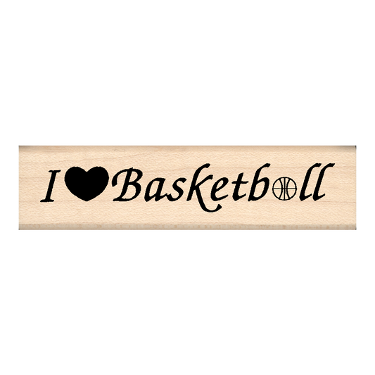 I Love Basketball Rubber Stamp .75" x 2.75" block