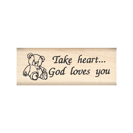 Take Heart… God Loves You Rubber Stamp .75" x 2" block
