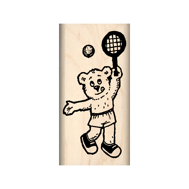 Tennis Bear Rubber Stamp 1" x 2" block