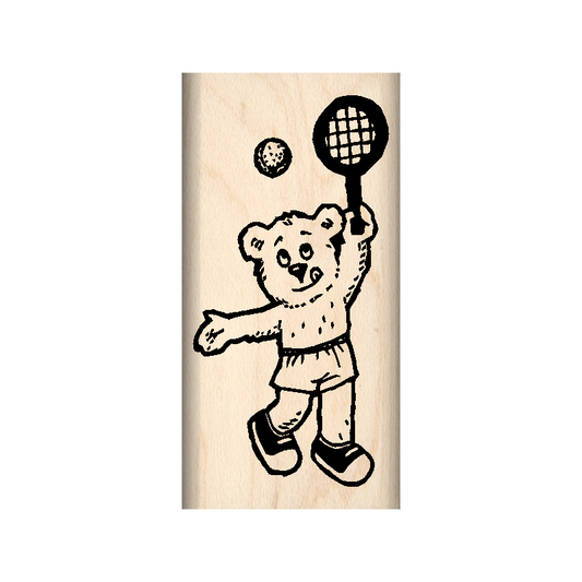 Tennis Bear Rubber Stamp 1" x 2" block