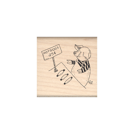 Hot Dogs/Pig Rubber Stamp 1.5" x 1.5" block