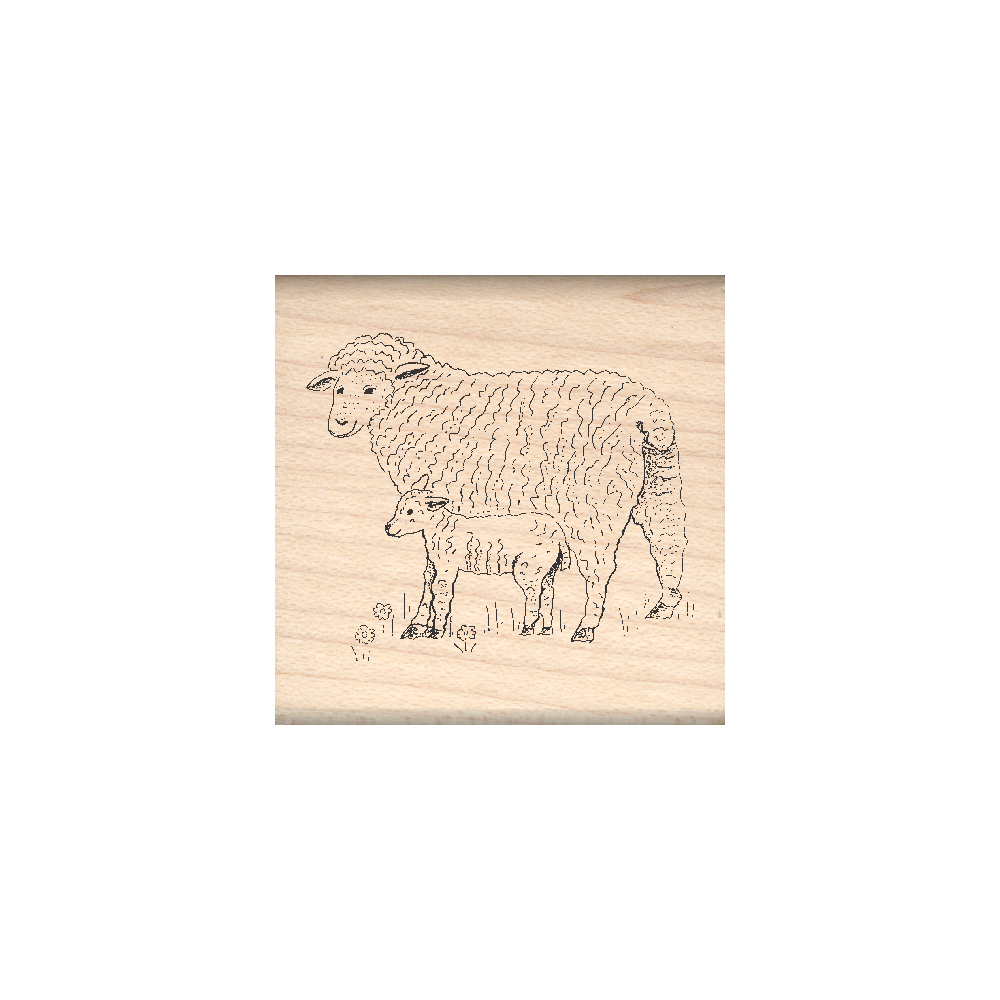 Sheep and Lamb Rubber Stamp 1.5" x 1.5" block