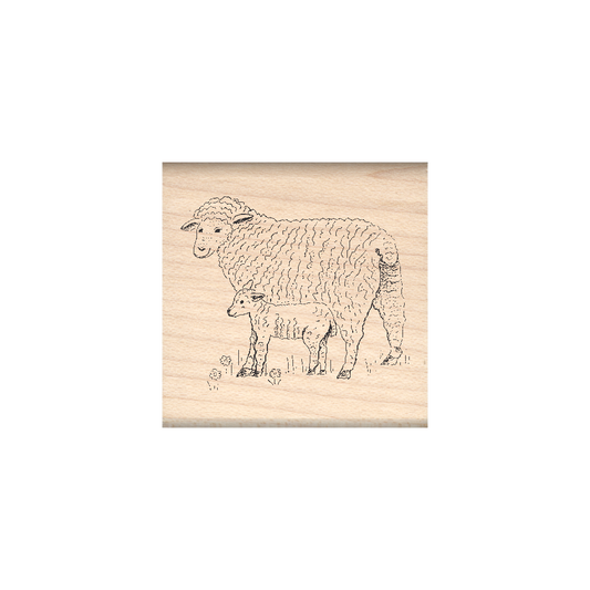 Sheep and Lamb Rubber Stamp 1.5" x 1.5" block