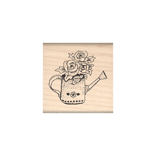 Roses/Watering Can Rubber Stamp 1.5" x 1.5" block