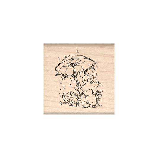 Mouse/Umbrella Rubber Stamp 1.5" x 1.5" block
