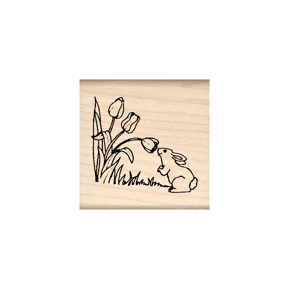 Tulips/Bunny Rubber Stamp 1.5" x 1.5" block