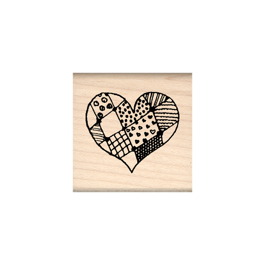 Quilt Heart Rubber Stamp 1.5" x 1.5" block