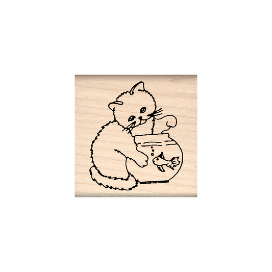 Cat/Fish Bowl Rubber Stamp 1.5" x 1.5" block