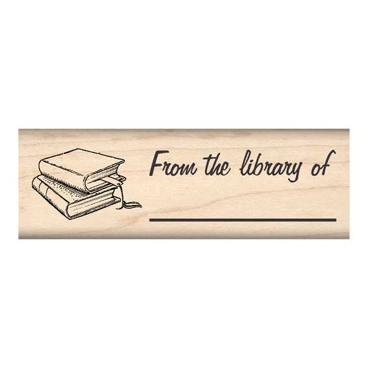 From The Library of: Bookplate Rubber Stamp 1" x 3" block