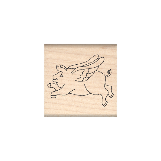 Pigs Fly Rubber Stamp 1.5" x 1.5" block