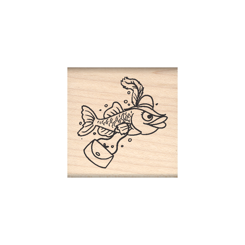 Red Hat Fish Rubber Stamp 1.5" x 1.5" block