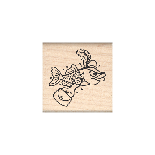 Red Hat Fish Rubber Stamp 1.5" x 1.5" block