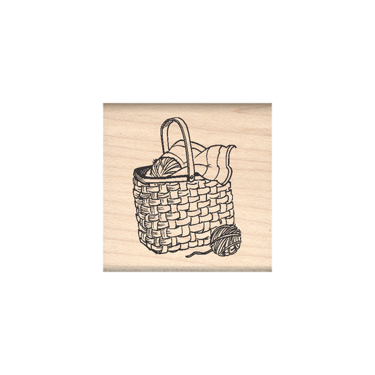 Knitting Basket Rubber Stamp 1.5" x 1.5" block