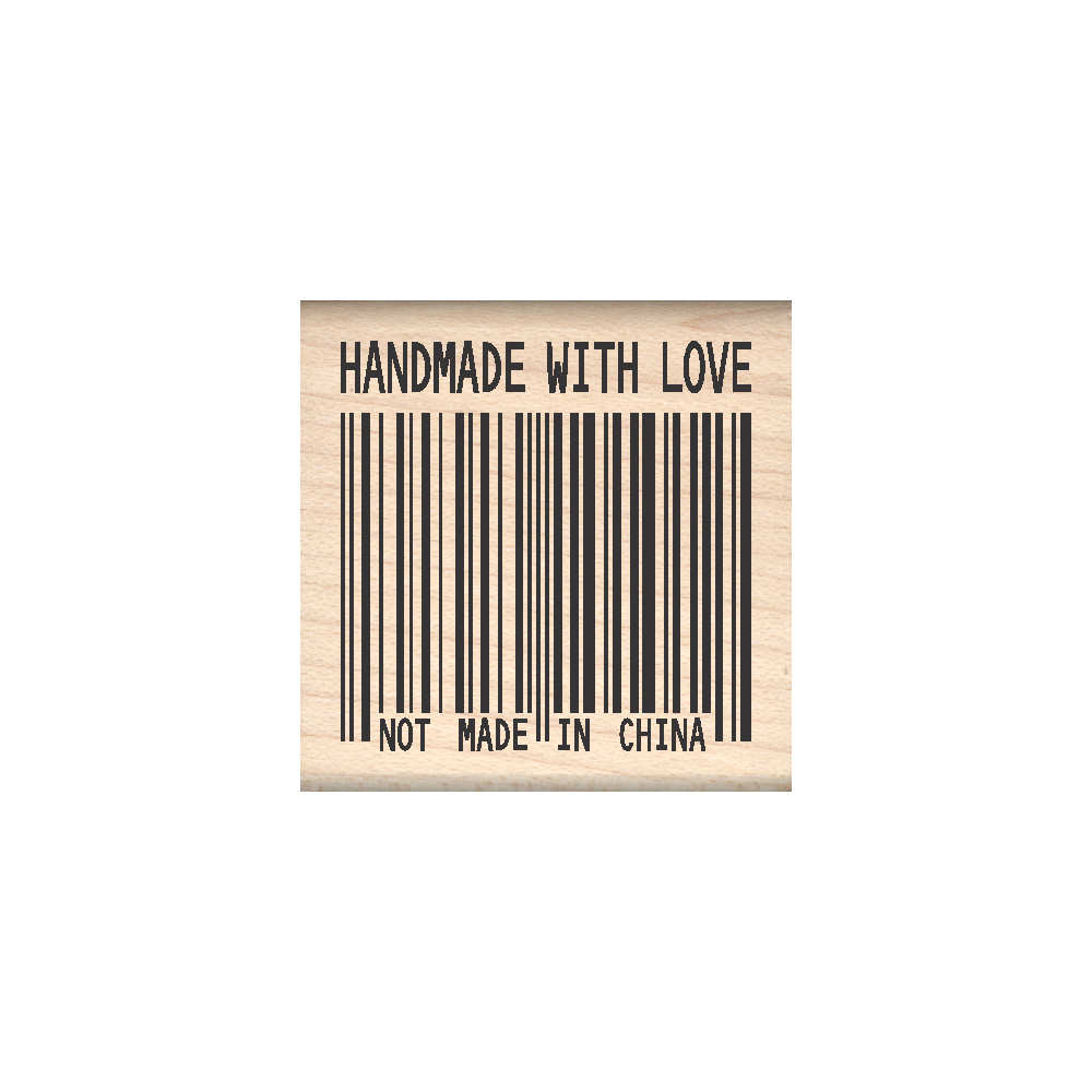 Handmade with Love, Not Made in China Barcode Rubber Stamp 1.5" x 1.5" block