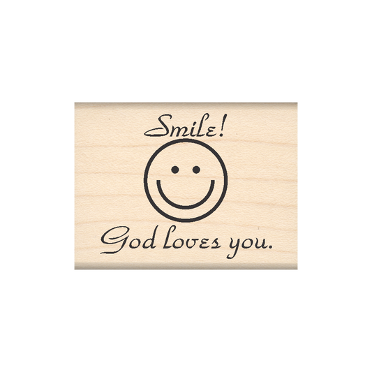 Smile God Loves You Rubber Stamp 1.5" x 2" block