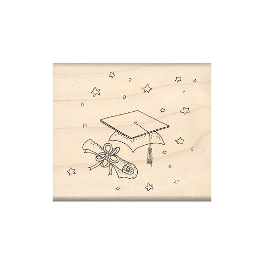 Graduation Cap Rubber Stamp 1.75" x 2" block