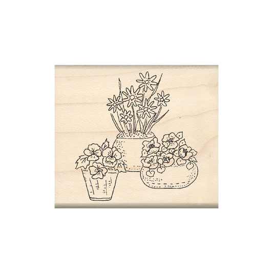 Flower Pots Rubber Stamp 1.75" x 2" block