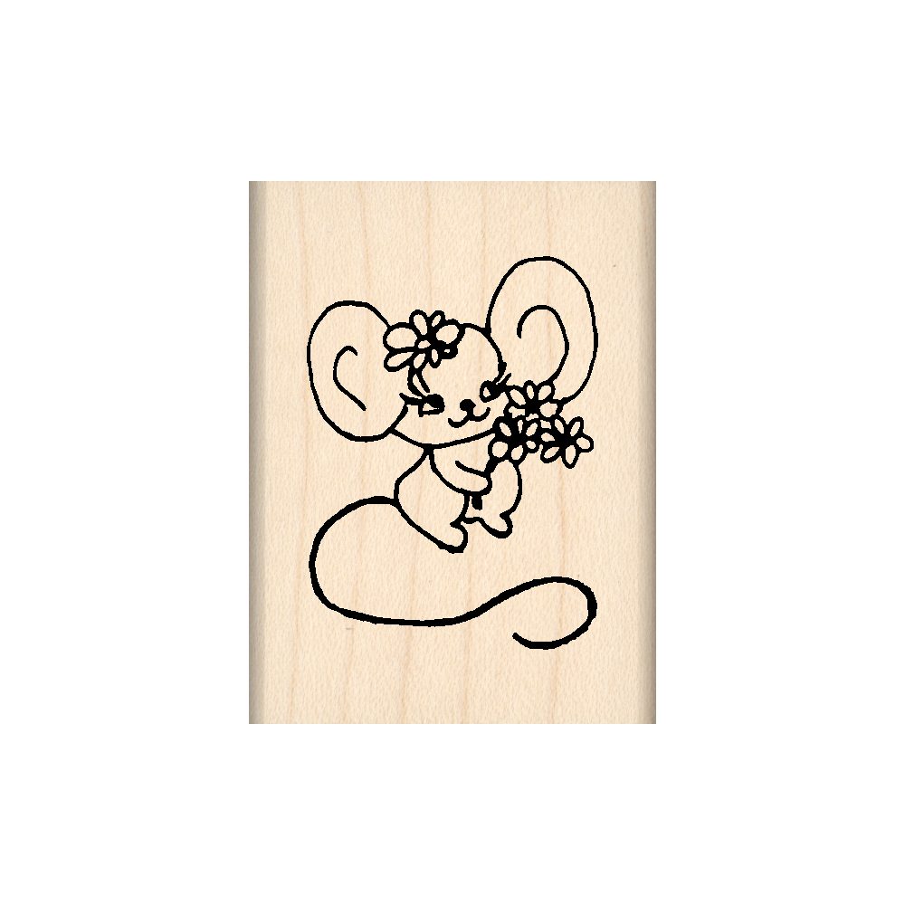 Flower Mouse Rubber Stamp 1.5" x 2" block
