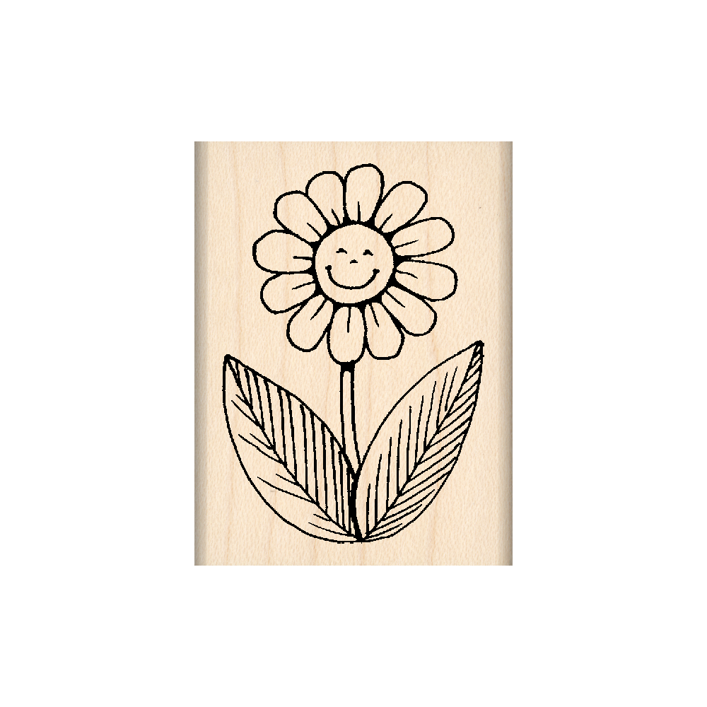 Smile Daisy Rubber Stamp 1.5" x 2" block