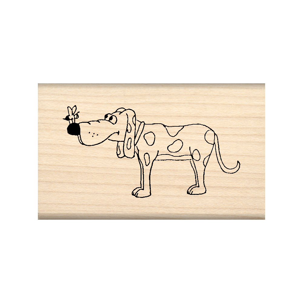 Dog with Bee Rubber Stamp 1.5" x 2.5" block