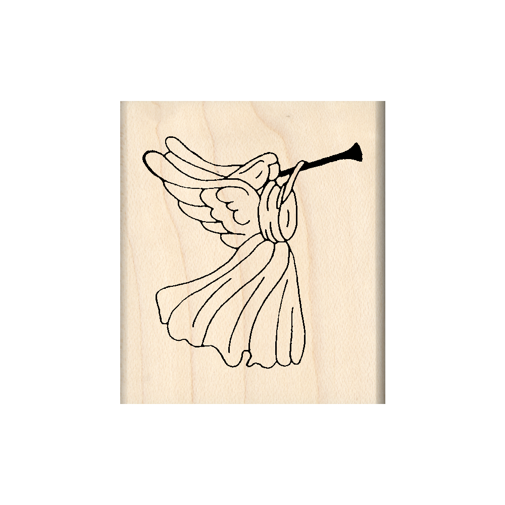 Trumpet Angel Rubber Stamp 1.5" x 2" block