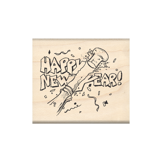 Happy New Year Rubber Stamp 1.75" x 2" block