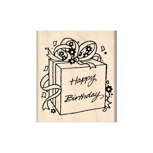 Happy Birthday/Gift Rubber Stamp 1.75" x 2" block