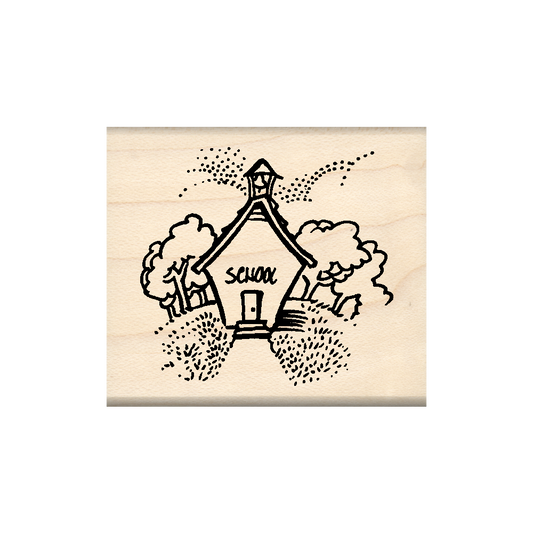 School House Rubber Stamp 1.75" x 2" block