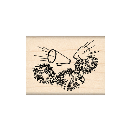 Poms/Megaphone Rubber Stamp 1.5" x 2" block