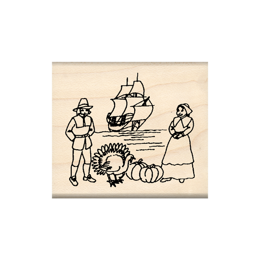 Pilgrims Thanksgiving Rubber Stamp 1.75" x 2" block