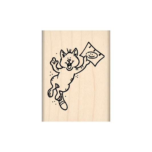 Happy Cat Rubber Stamp 1.5" x 2" block