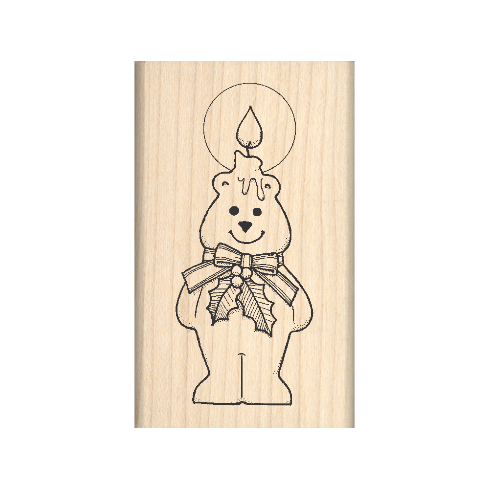 Christmas Candle Bear Rubber Stamp 1.5" x 2.5" block