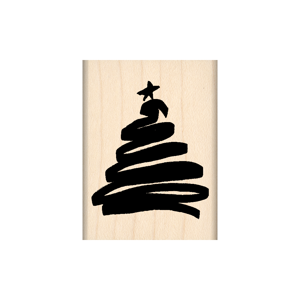 Scribble Tree Christmas Rubber Stamp 1.5" x 2" block