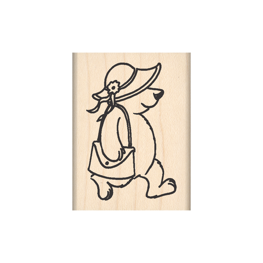 Red Hat Bear Rubber Stamp 1.5" x 2" block