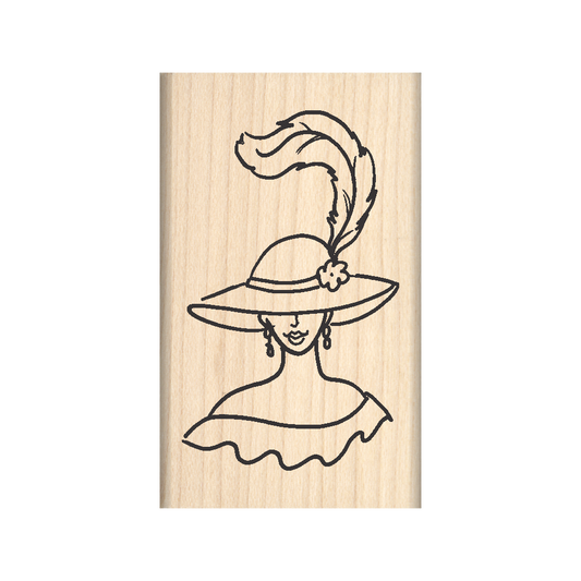 Red Hat Lady Rubber Stamp 1.5" x 2.5" block