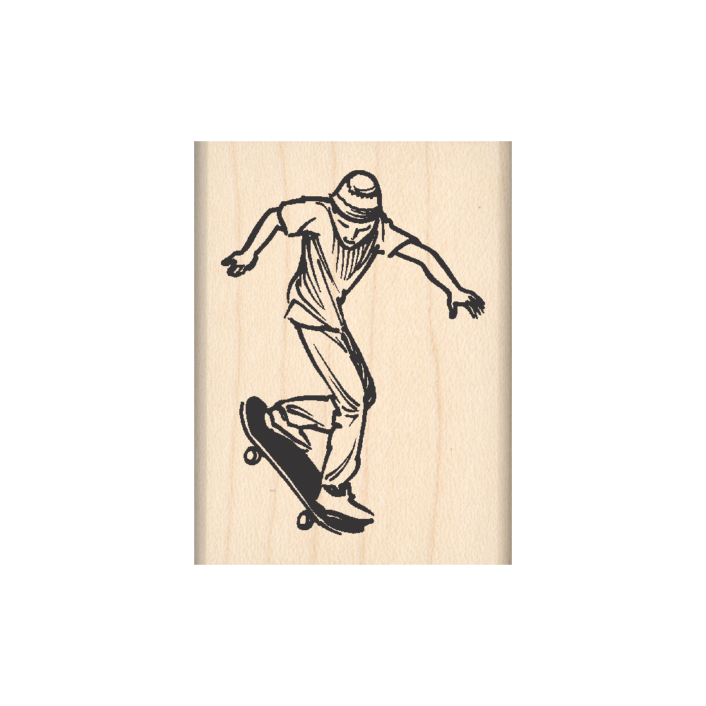Skateboarder Rubber Stamp 1.5" x 2" block
