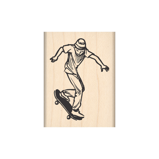 Skateboarder Rubber Stamp 1.5" x 2" block