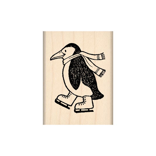 Penguin Ice Skating Rubber Stamp 1.5" x 2" block