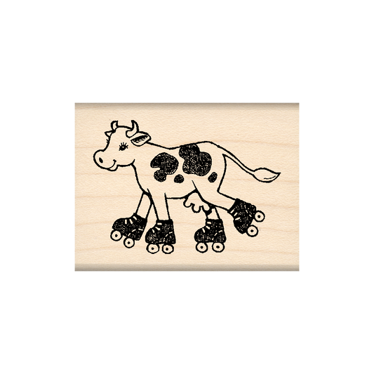 Rollerskating Cow Rubber Stamp 1.5" x 2" block
