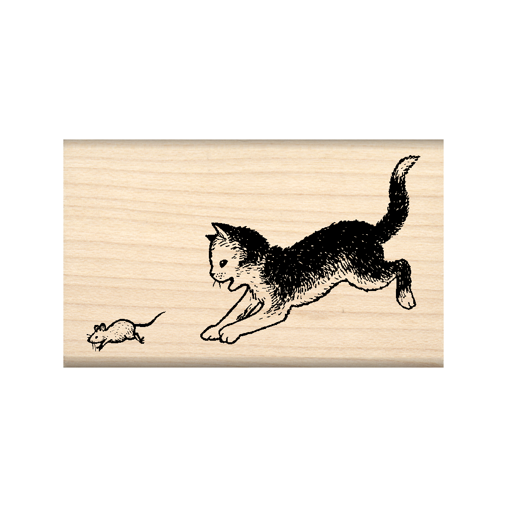 Cat & Mouse Rubber Stamp 1.5" x 2.5" block